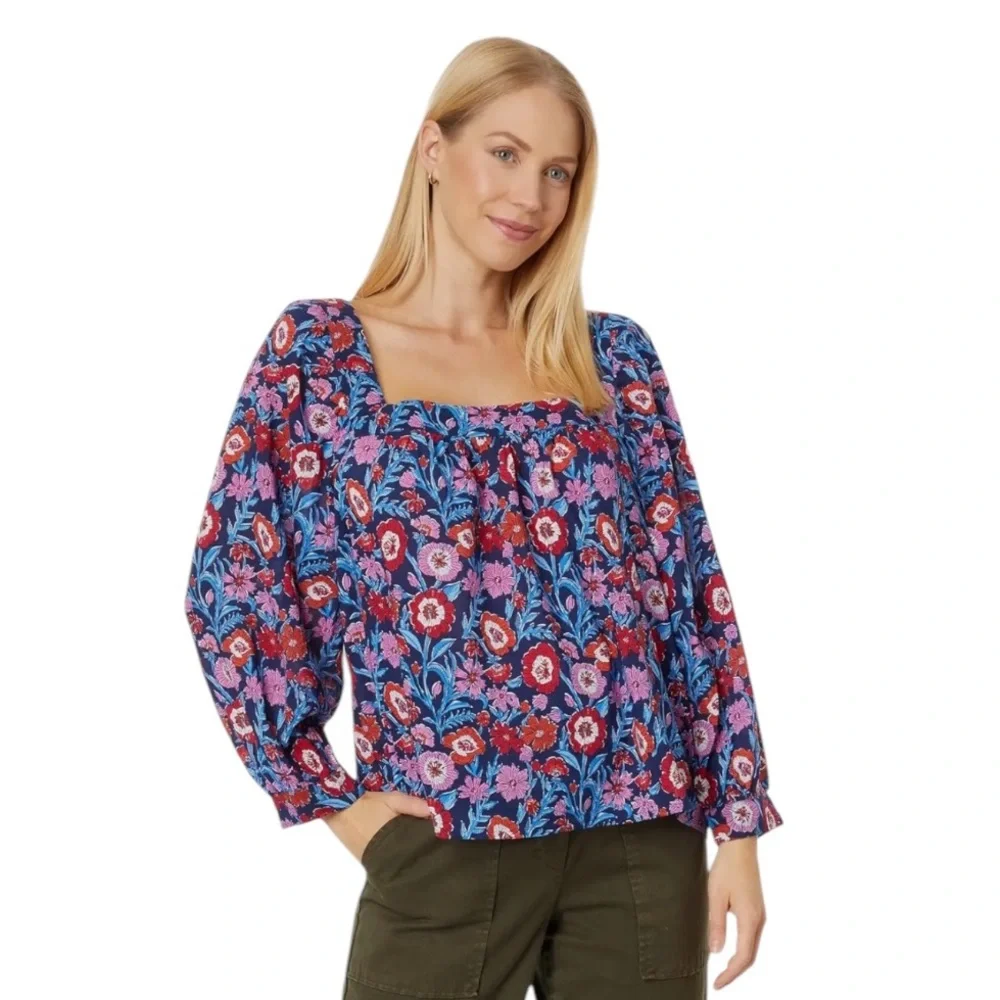 Vineyard Vines Tisbury Floral Square Neck Top Size XL - Picture 1 of 6